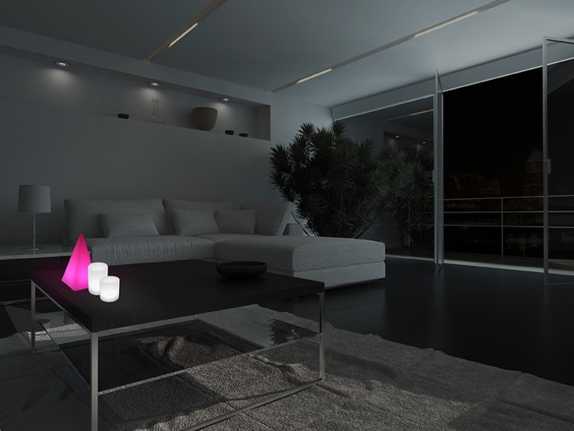 Modern living room interior at night